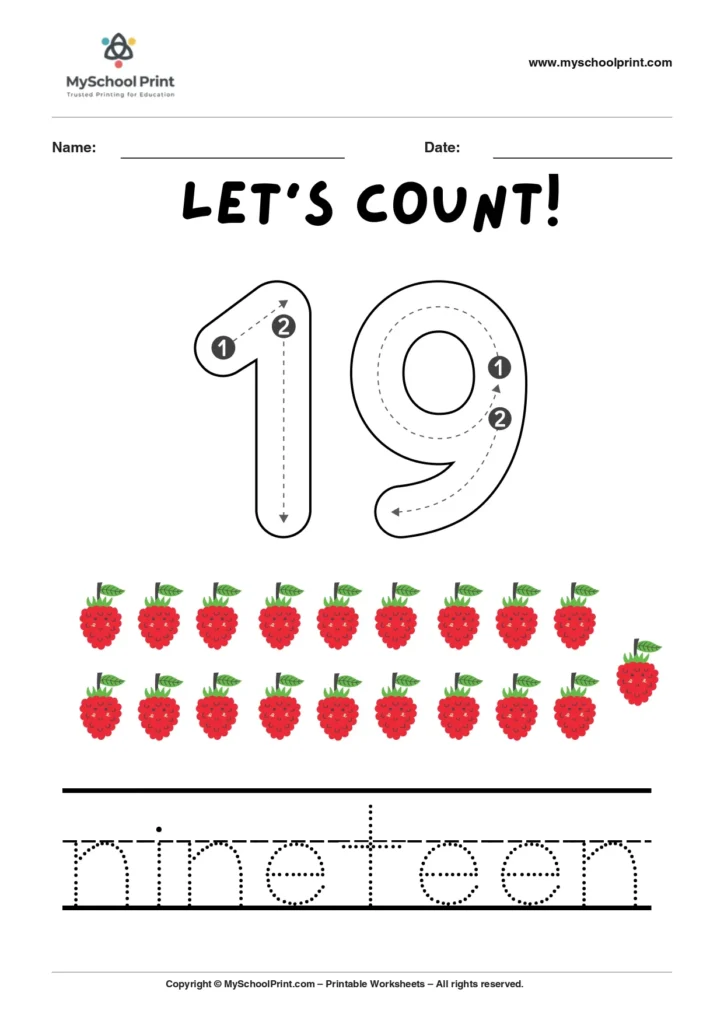 Number 19 coloring worksheet