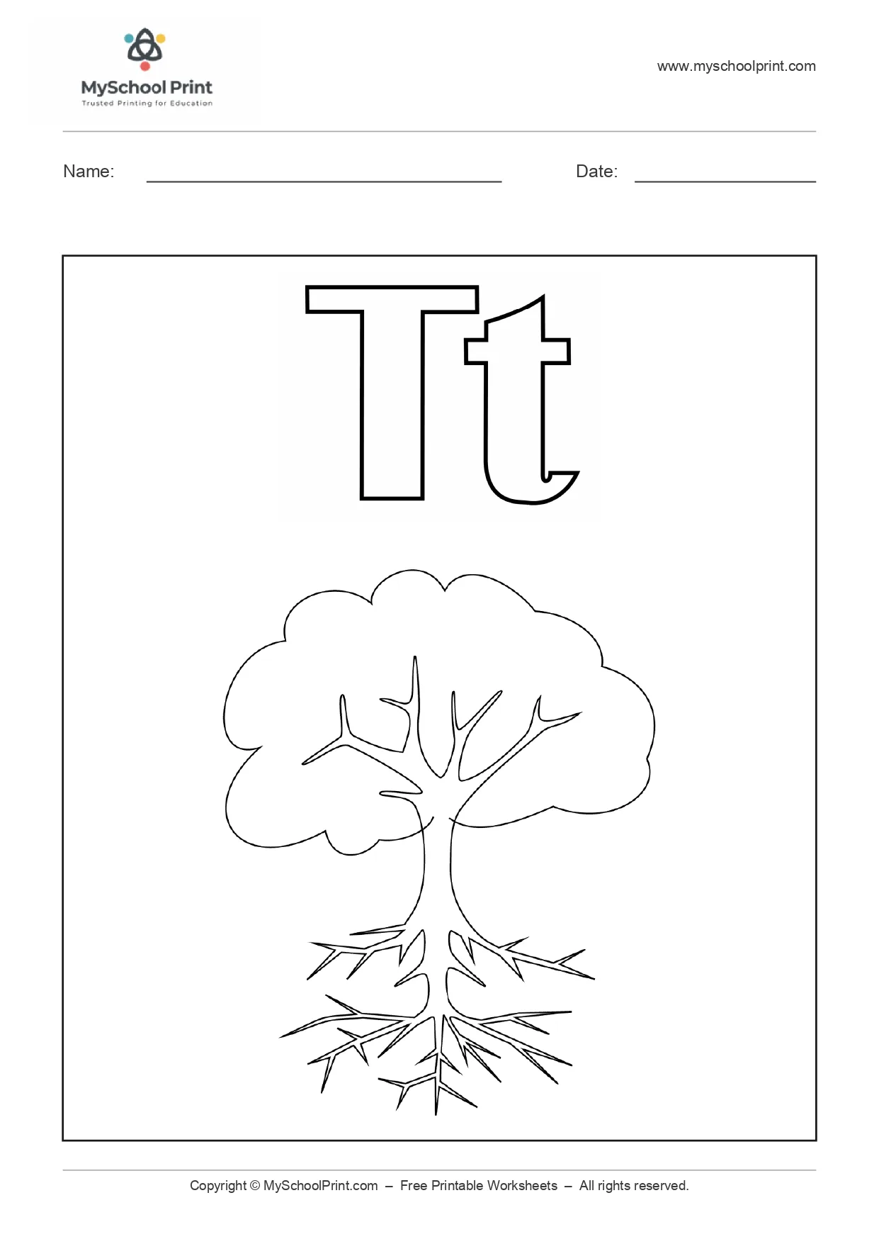 Alphabet letter t coloring worksheet