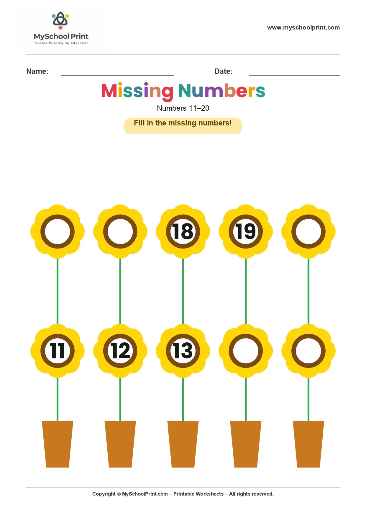 Missing numbers worksheet 20