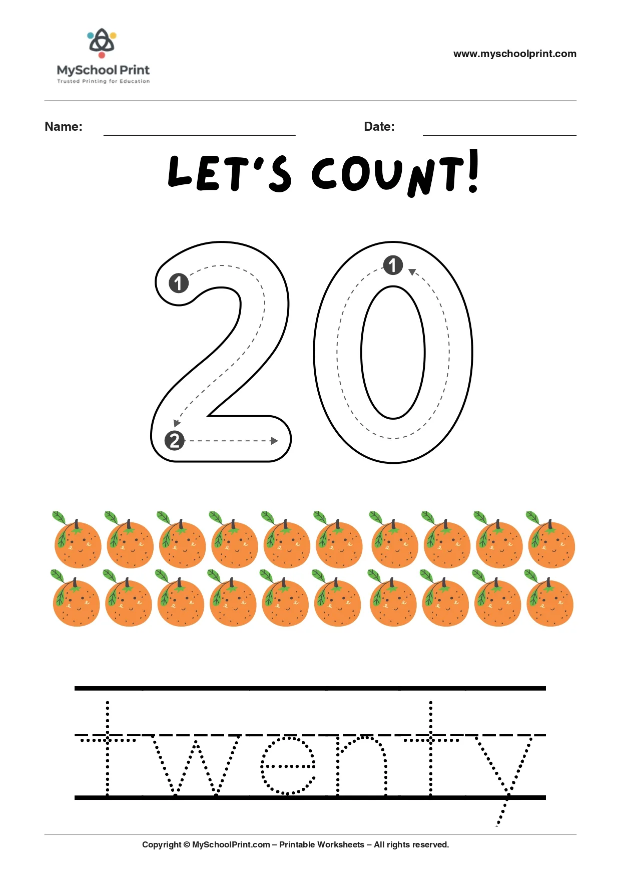 Number 20 coloring worksheet