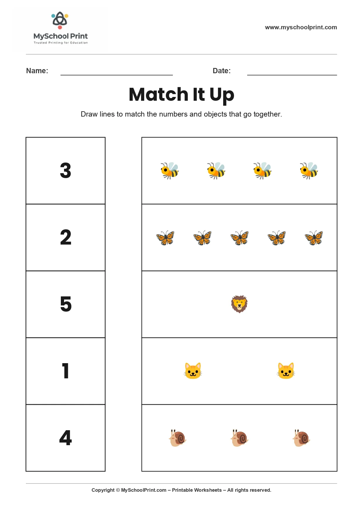 Number 20 matching worksheet