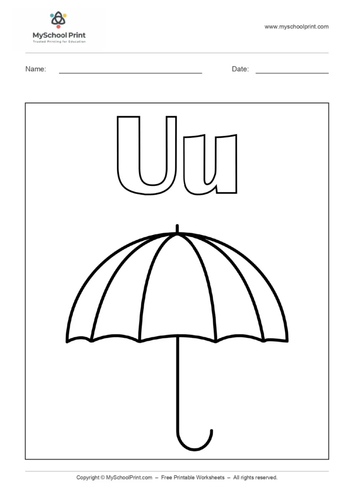 Alphabet letter u coloring worksheet