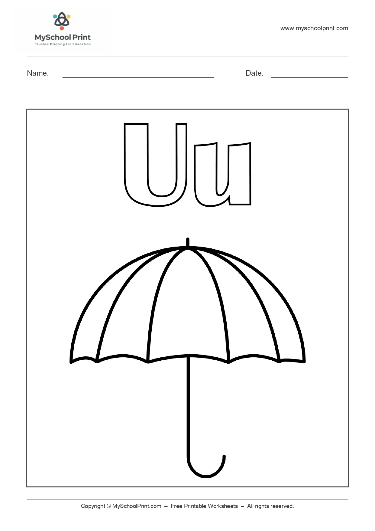 Alphabet letter u coloring worksheet