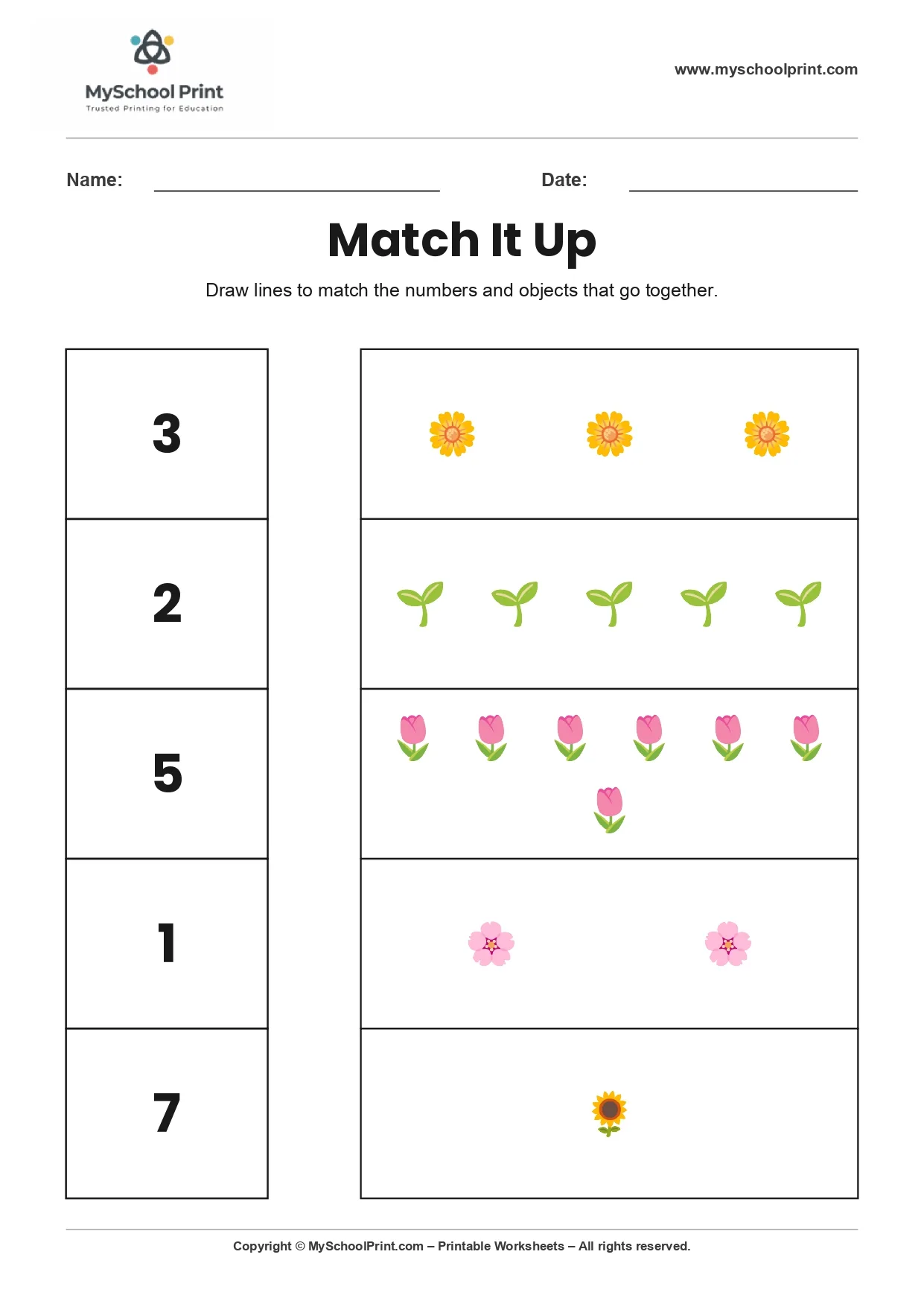 Number 21 matching worksheet