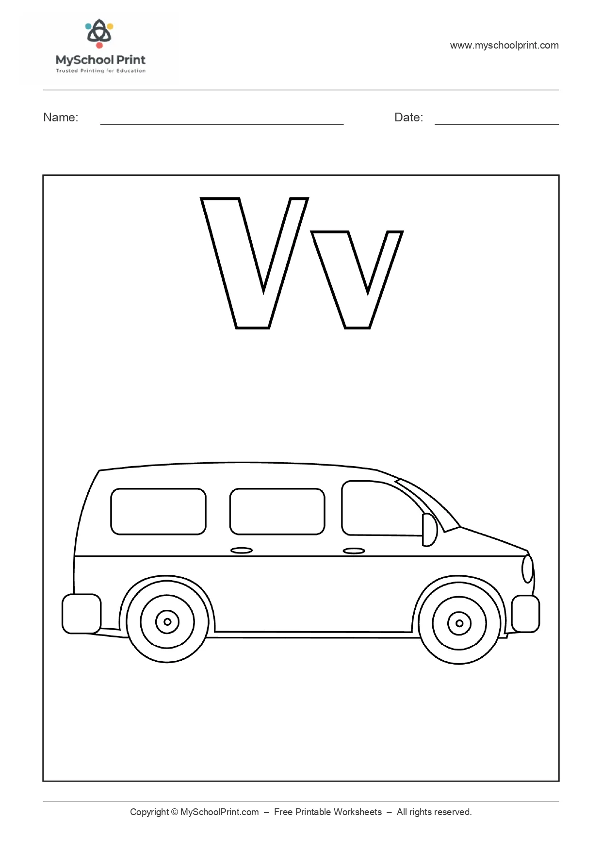 Alphabet letter v coloring worksheet