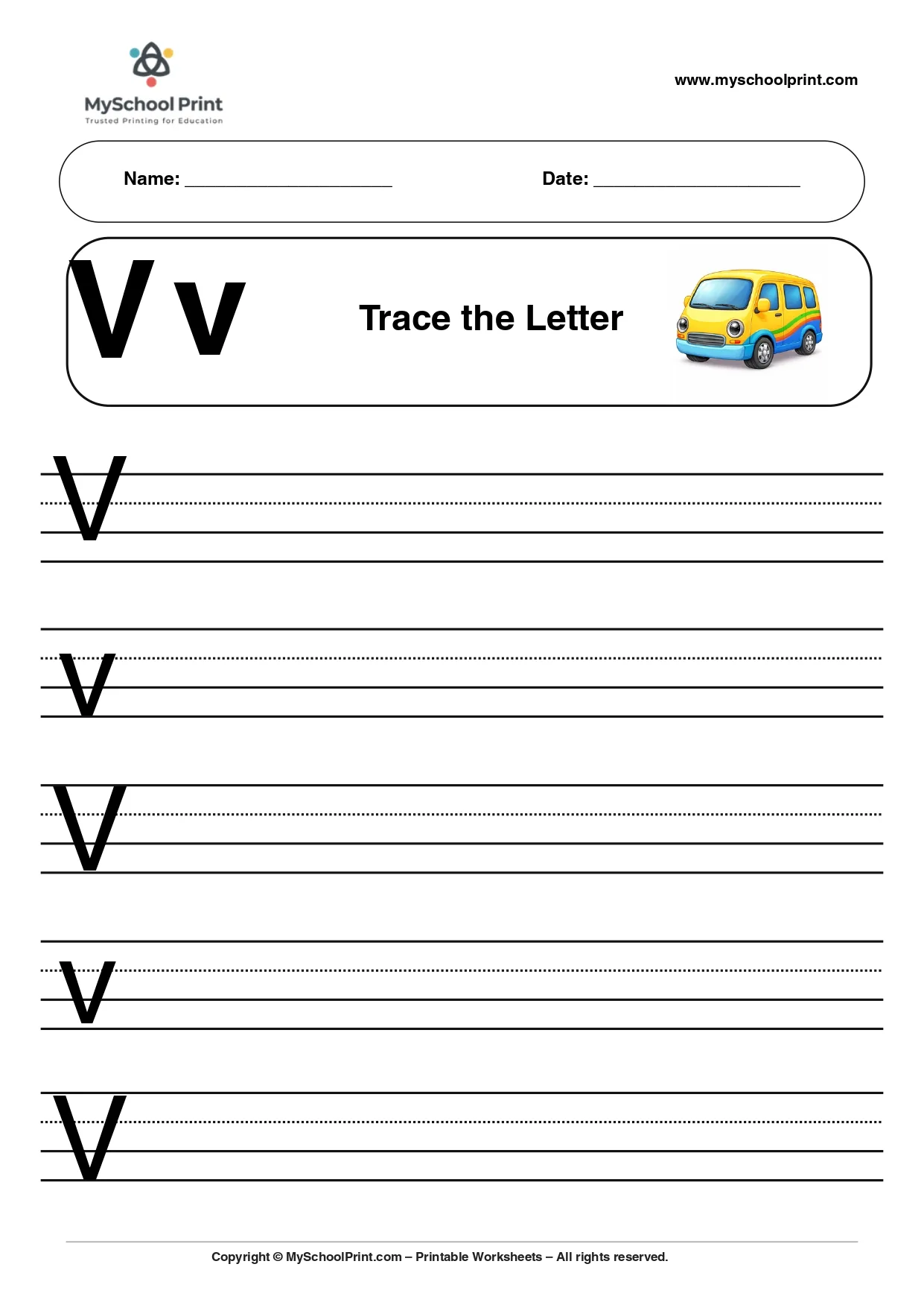Uppercase and lowercase letter v worksheet