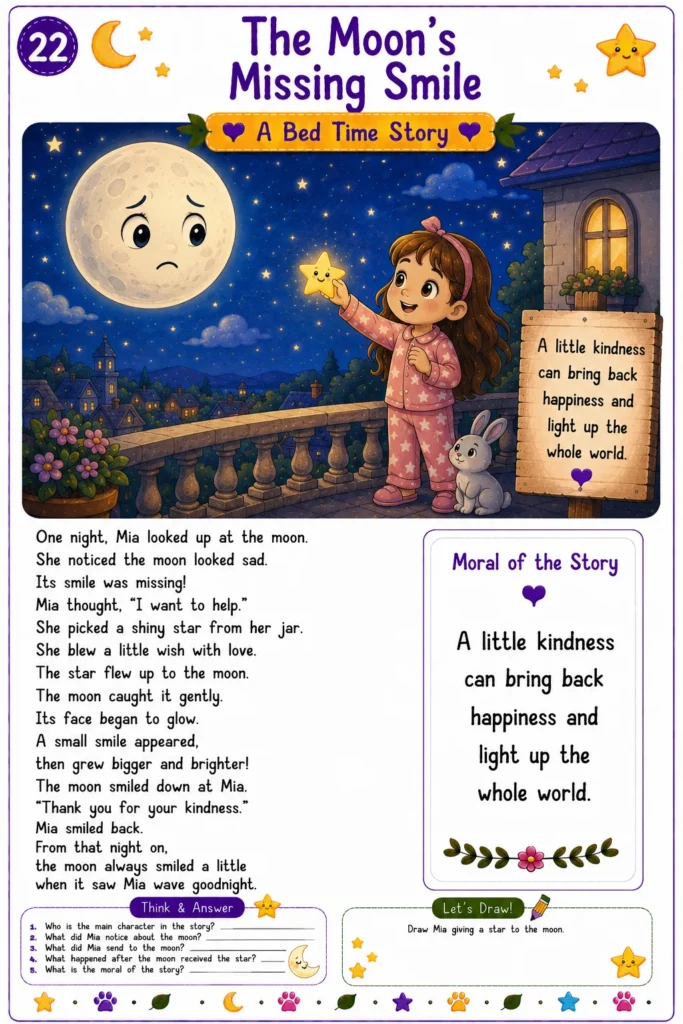 Printable bedtime reading worksheet for young learners