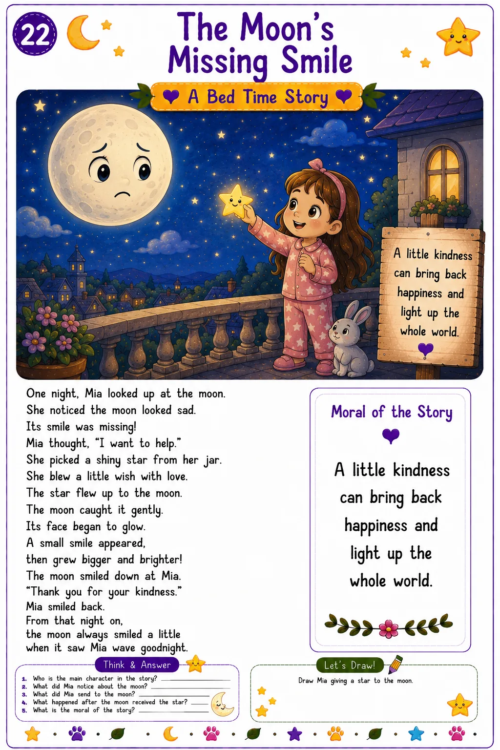 Printable bedtime reading worksheet for young learners