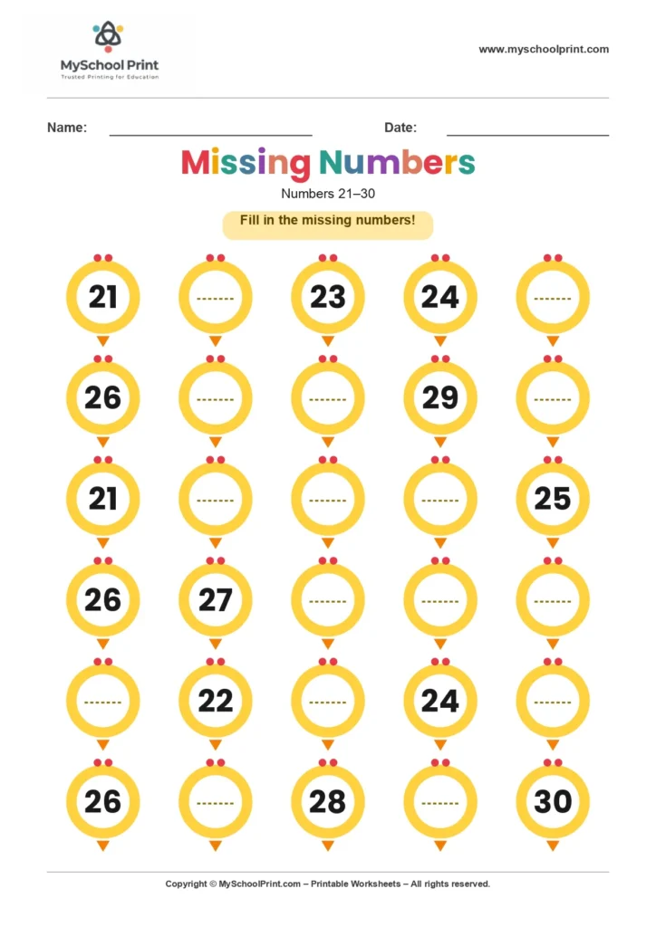 Missing numbers worksheet 22