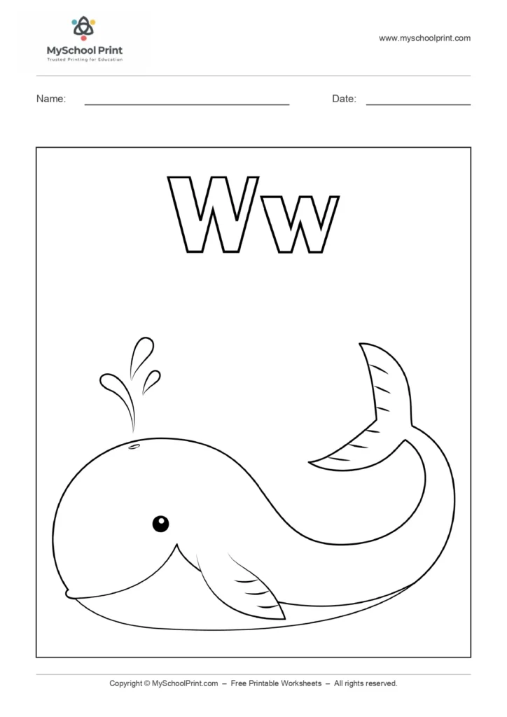 Alphabet letter w coloring worksheet