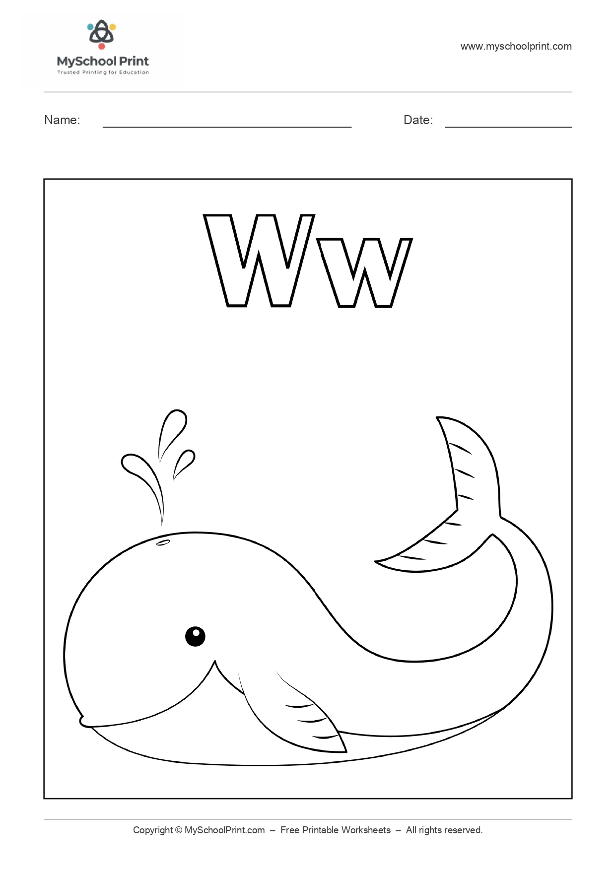 Alphabet letter w coloring worksheet
