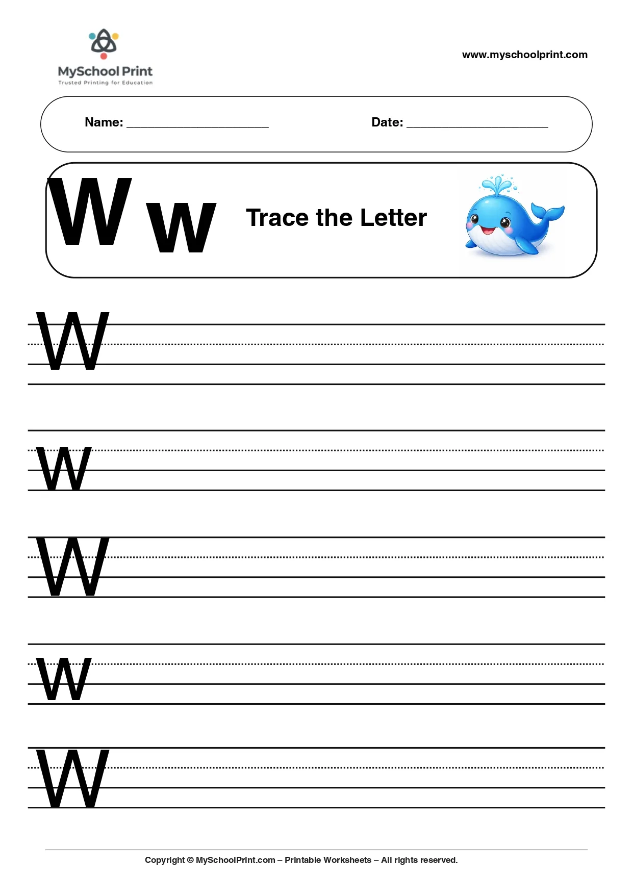 Uppercase and lowercase letter w worksheet
