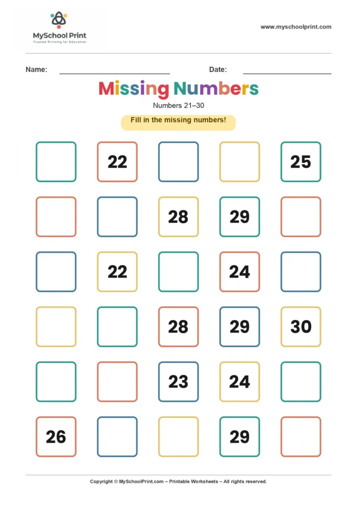 Missing numbers worksheet 23