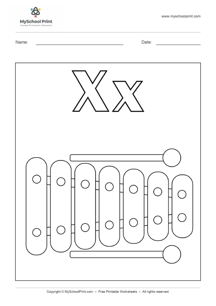 Alphabet letter x coloring worksheet
