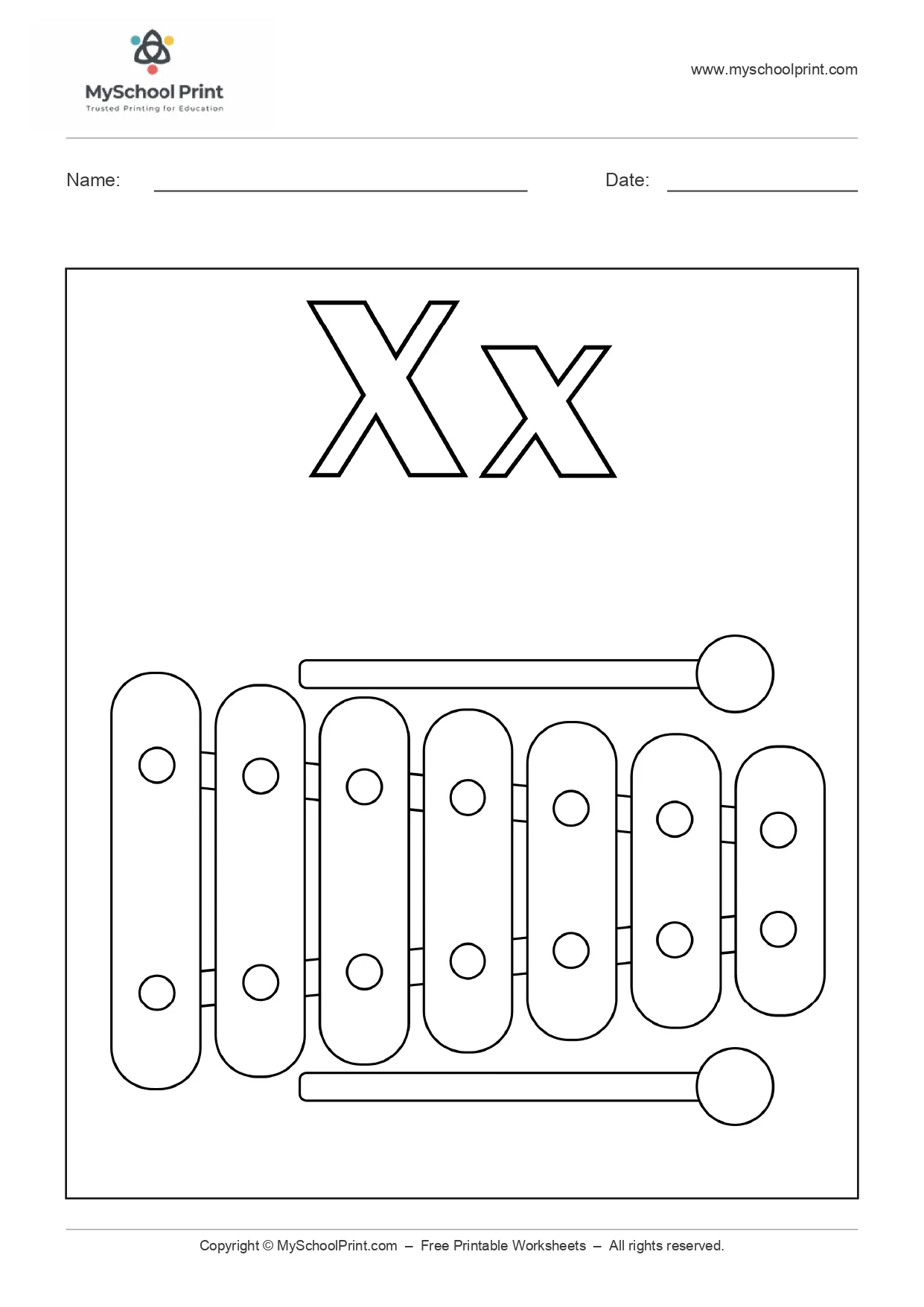 Alphabet letter x coloring worksheet