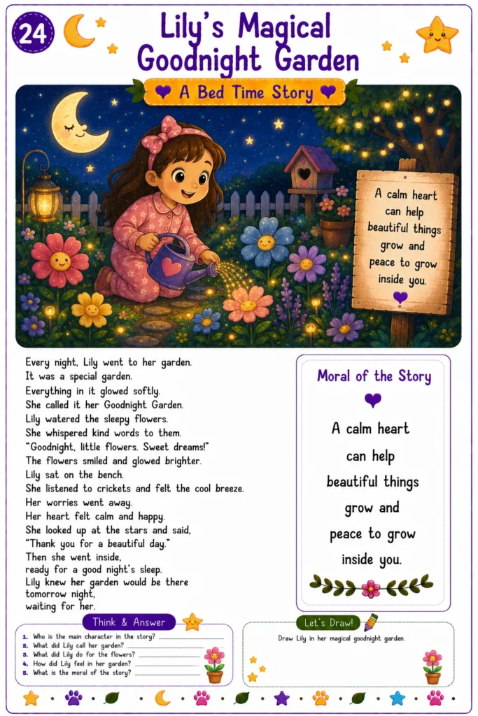 Printable bedtime story comprehension activity