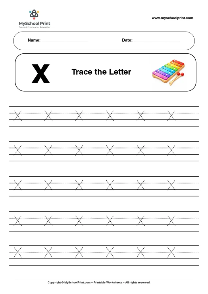 Lowercase letter x worksheet for preschool and kindergarten