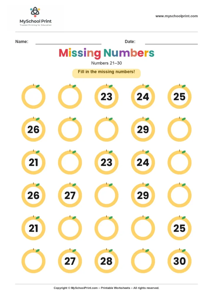 Missing numbers worksheet 24