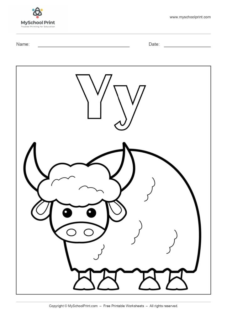 Alphabet letter y coloring worksheet