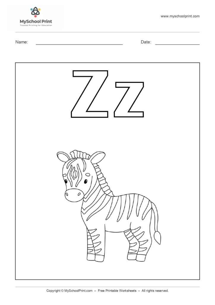 Alphabet letter z coloring worksheet