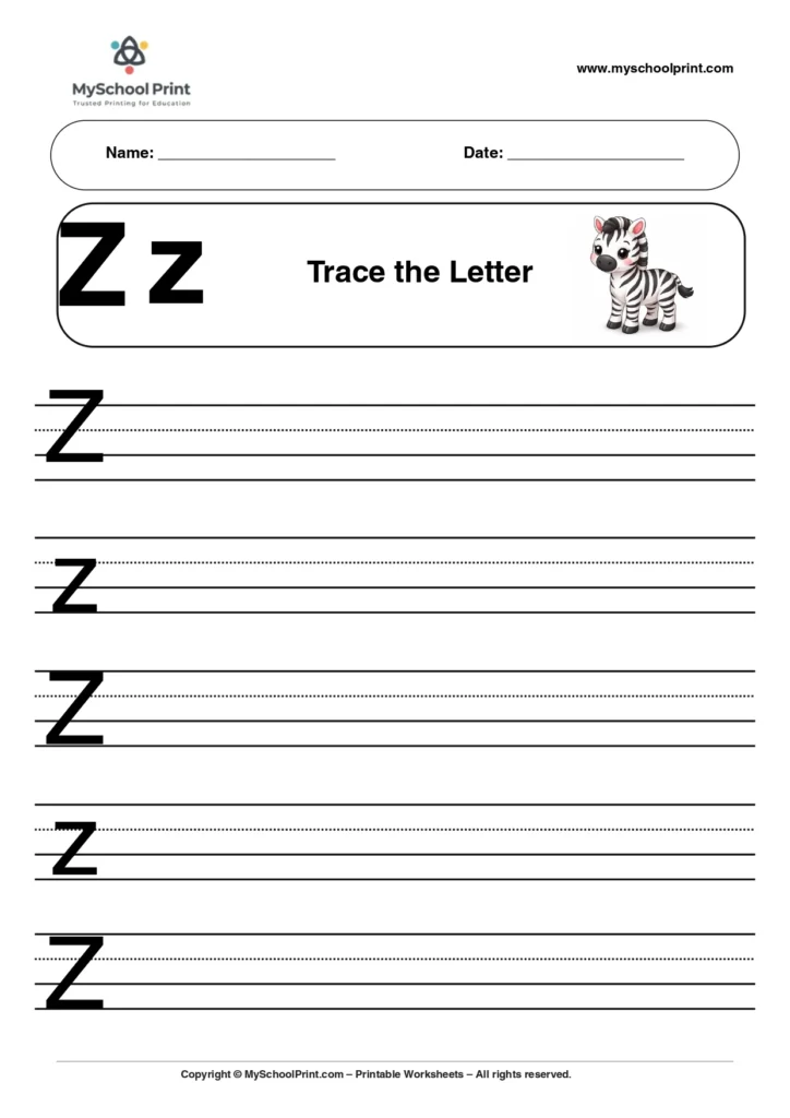Uppercase and lowercase letter z worksheet