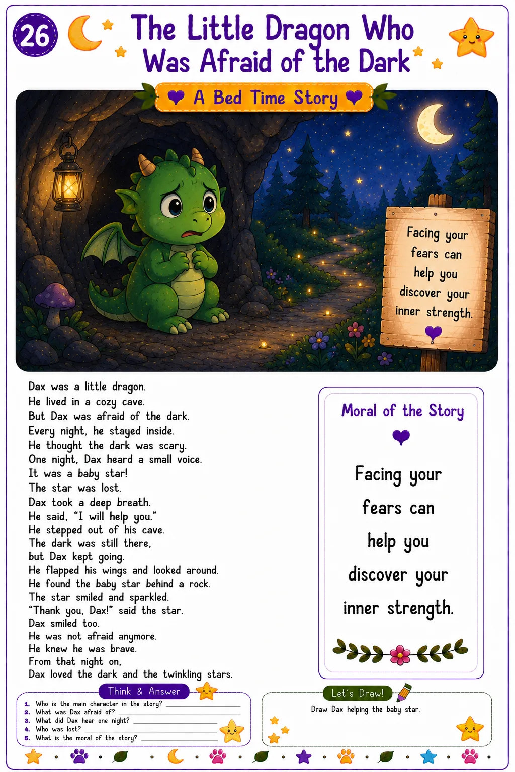 Kids bedtime story reading worksheet printable