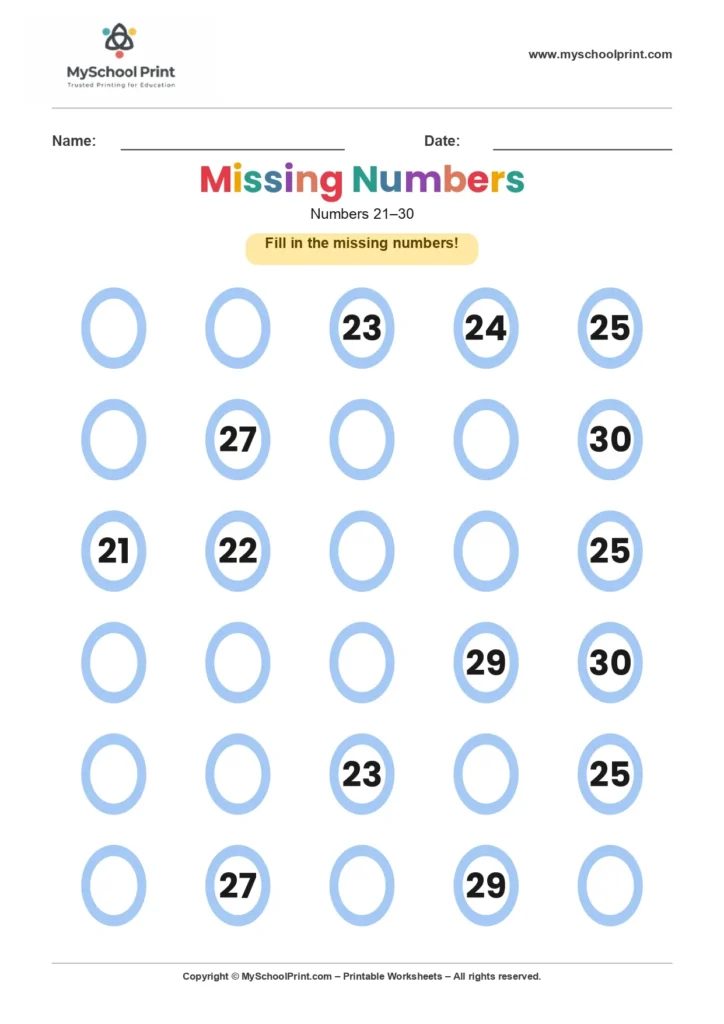 Missing numbers worksheet 26