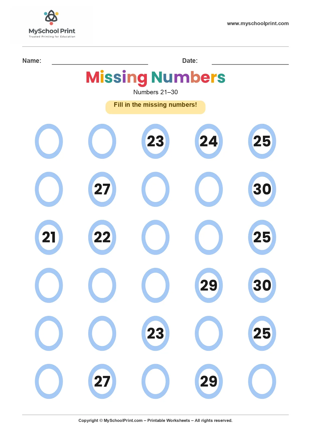 Missing numbers worksheet 26