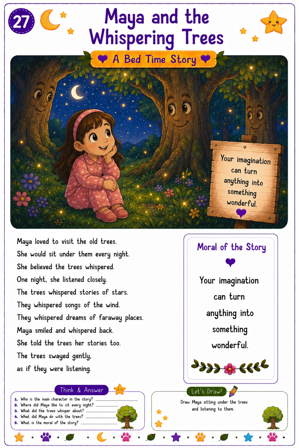 Bedtime story activity worksheet for children