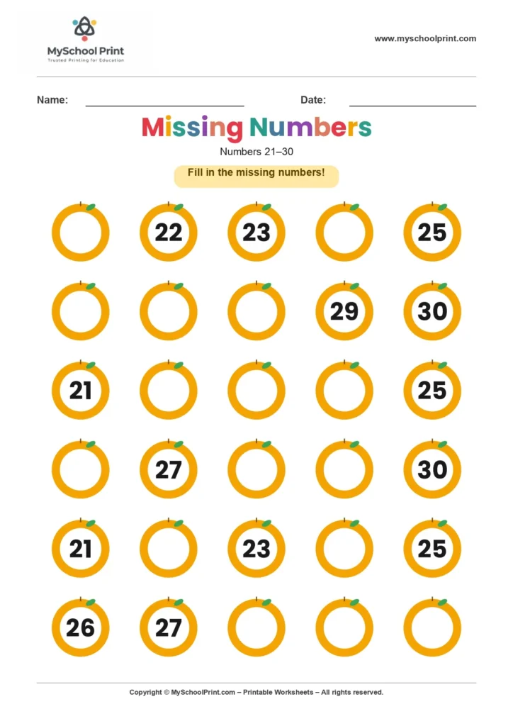 Missing numbers worksheet 27