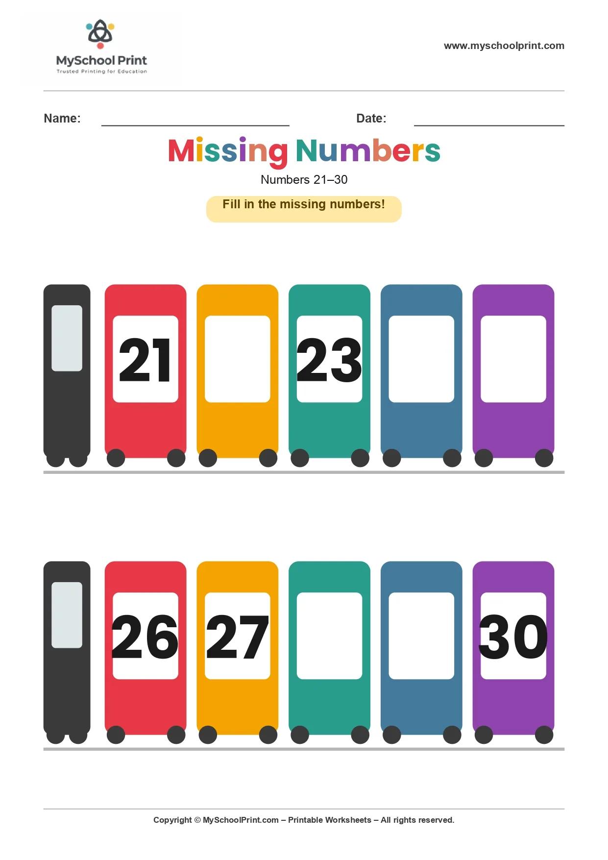 Missing numbers worksheet 28