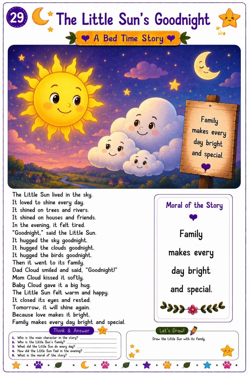 Printable bedtime reading activity for kids