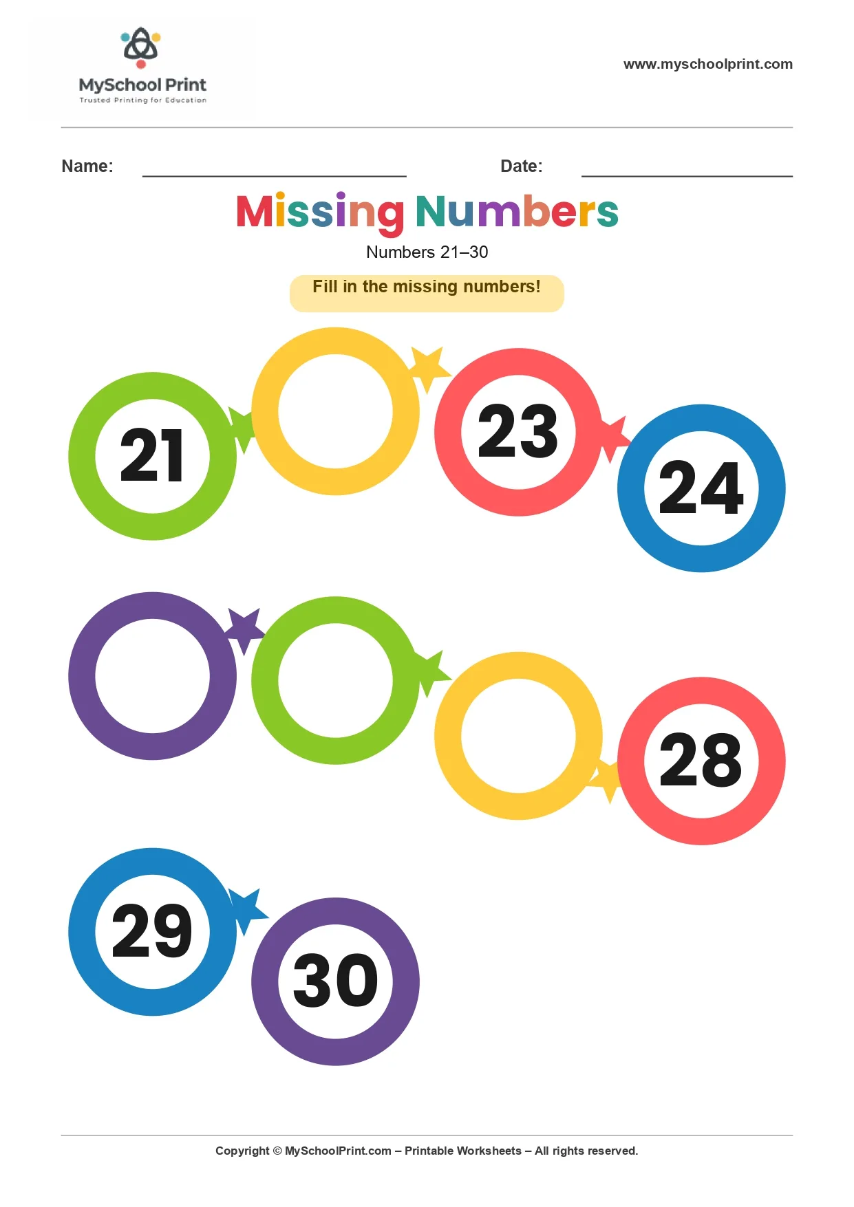 Missing numbers worksheet 29