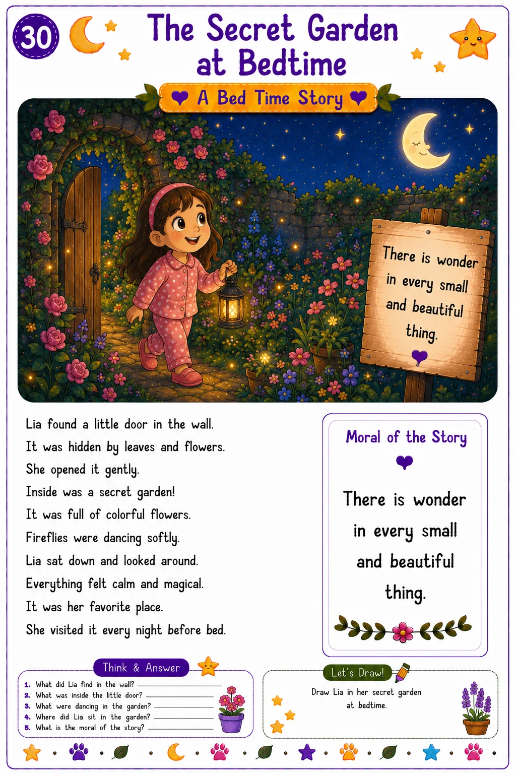 Kids printable bedtime story worksheet
