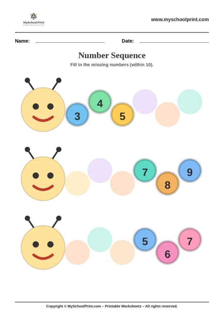 Number sequencing worksheet 30