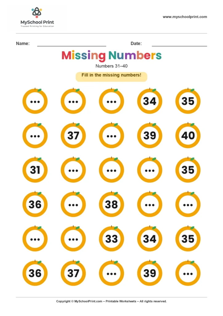 Missing numbers worksheet 31