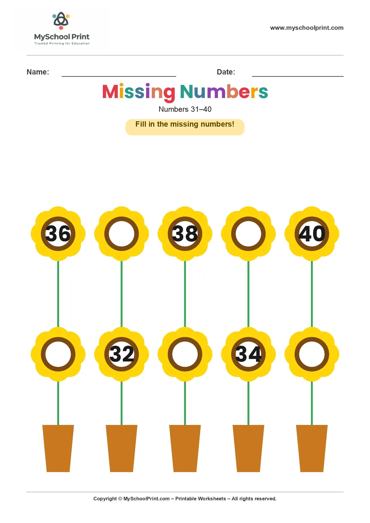 Missing numbers worksheet 32
