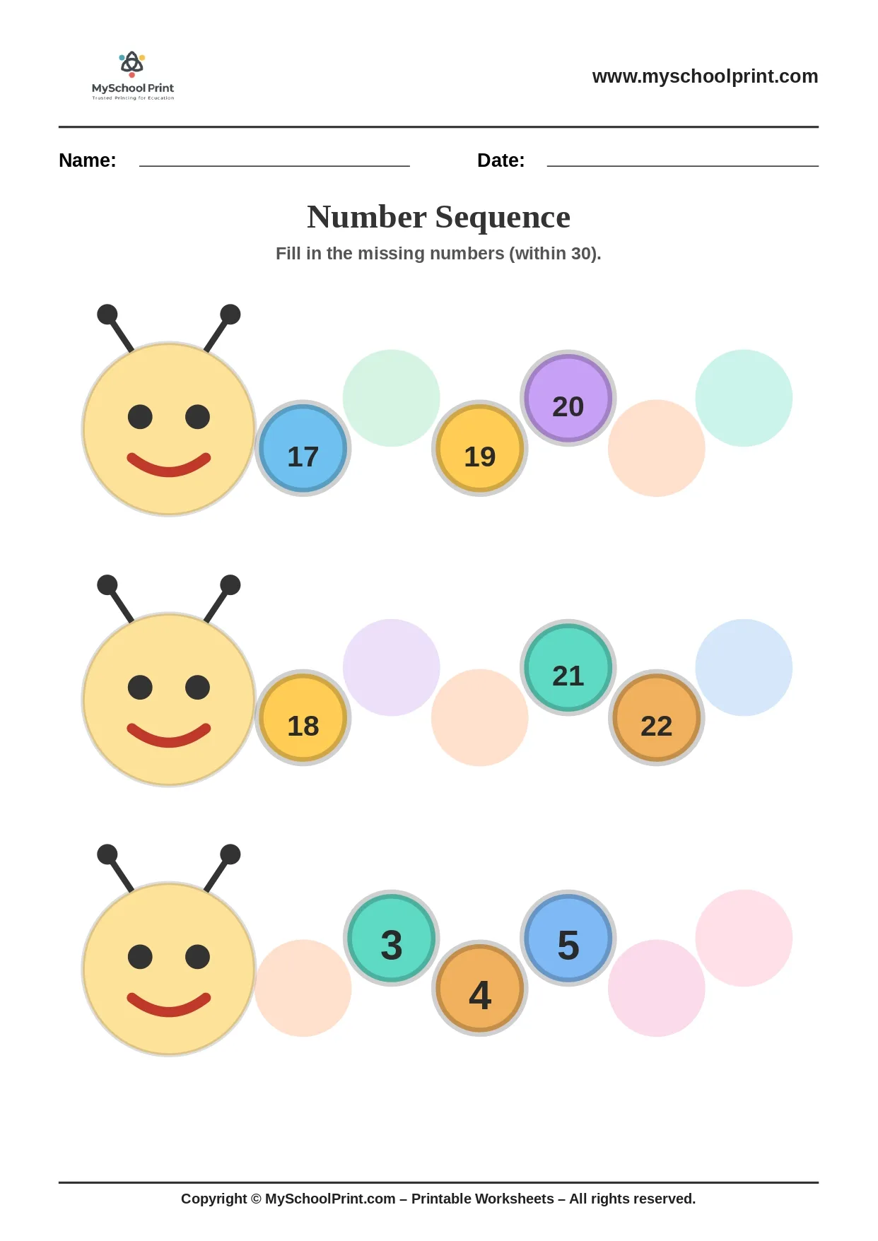 Number sequencing worksheet 32