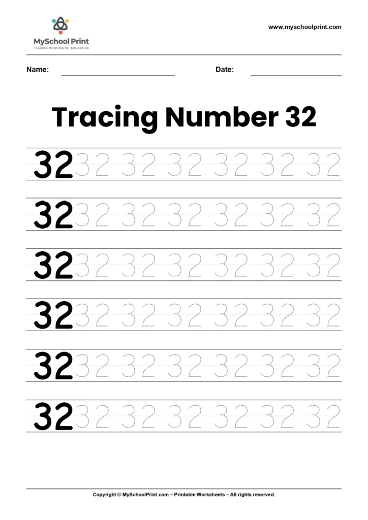 Number 32 tracing worksheet