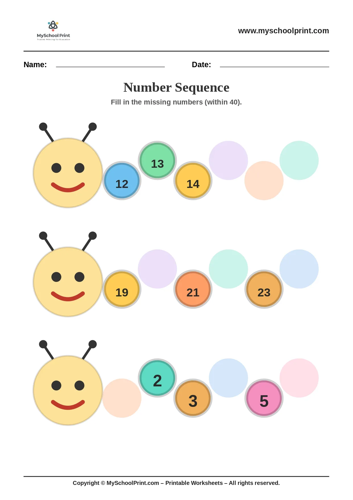 Number sequencing worksheet 33