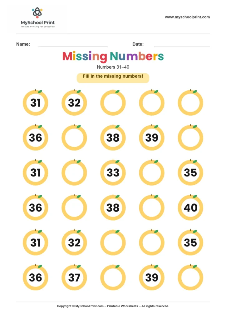 Missing numbers worksheet 36
