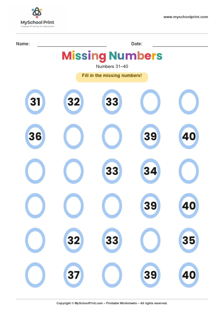 Missing numbers worksheet 38