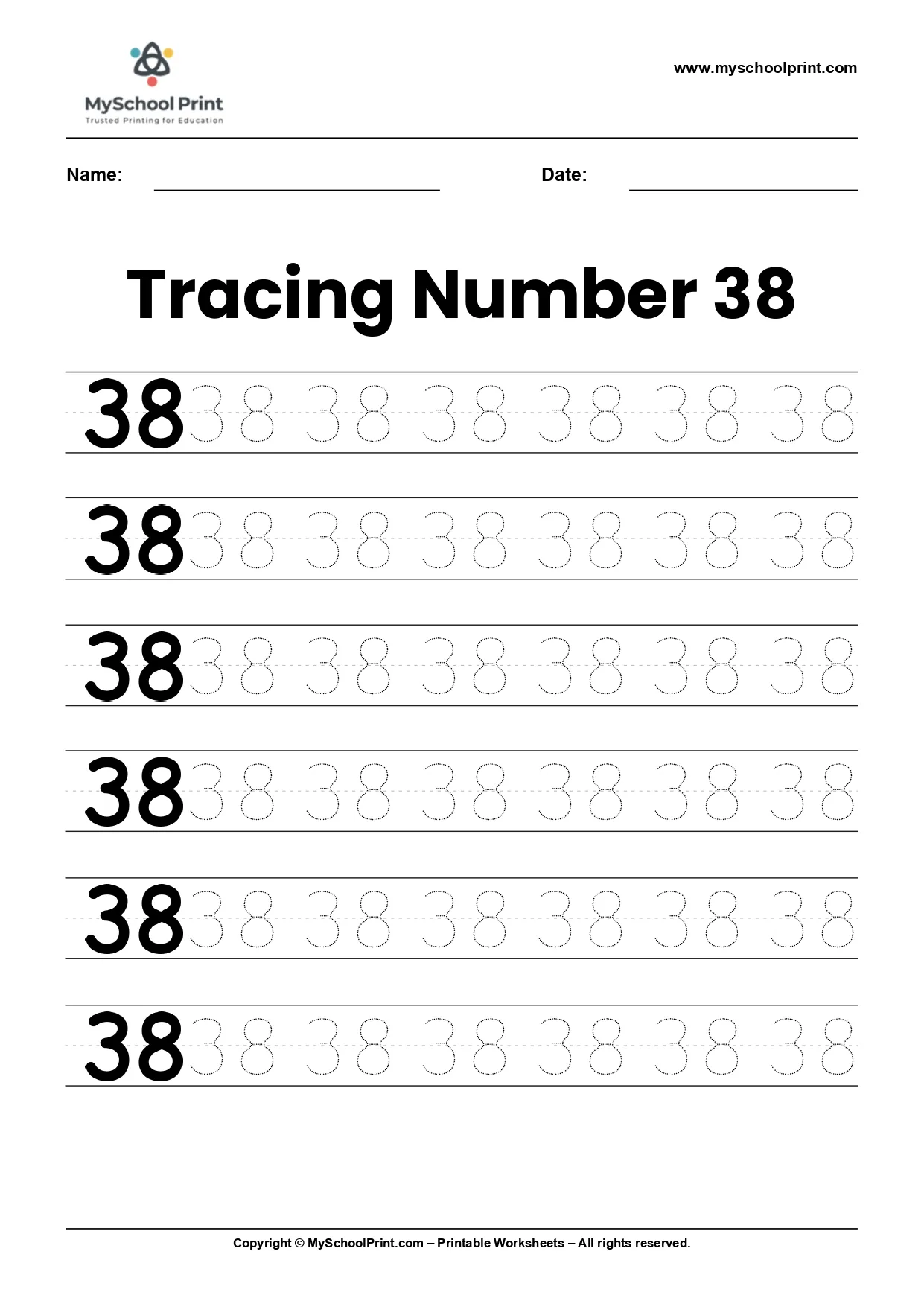 Number 38 tracing worksheet