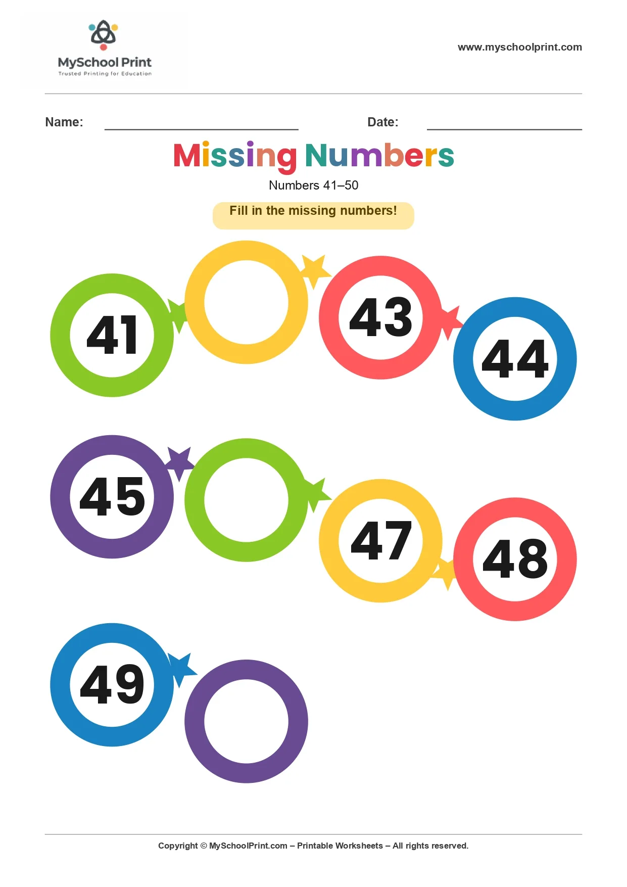 Missing numbers worksheet 41