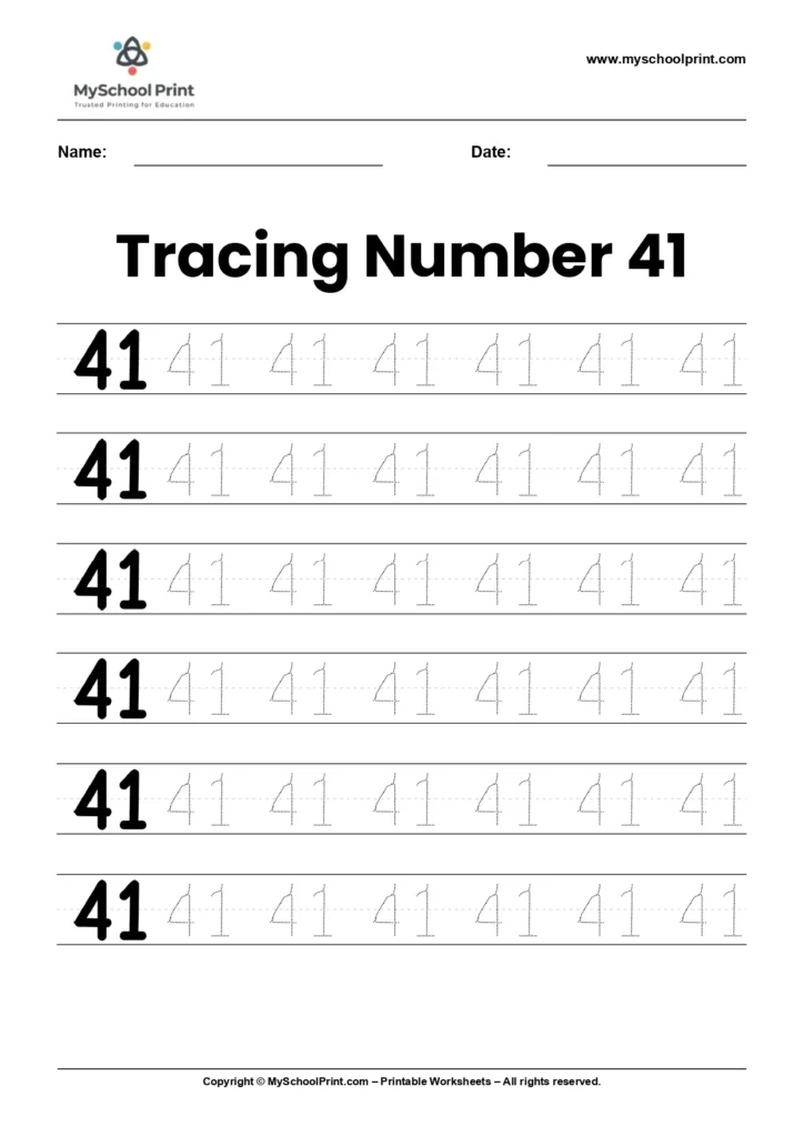 Number 41 tracing worksheet