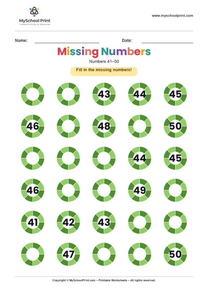 Missing numbers worksheet 42