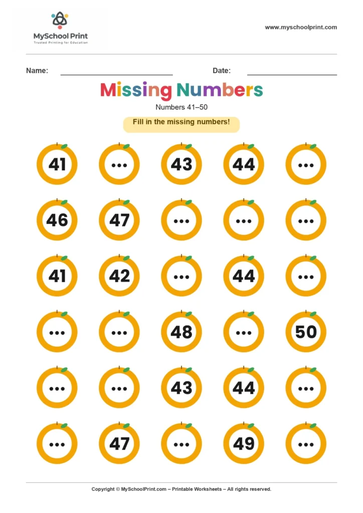 Missing numbers worksheet 43