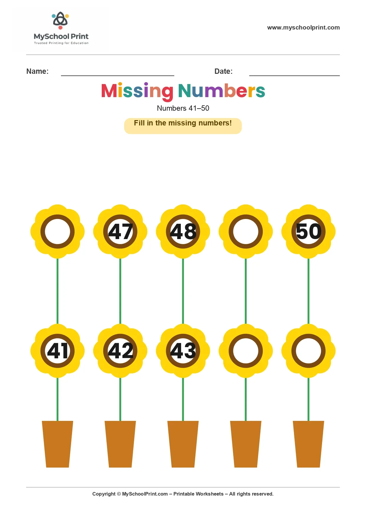Missing numbers worksheet 44