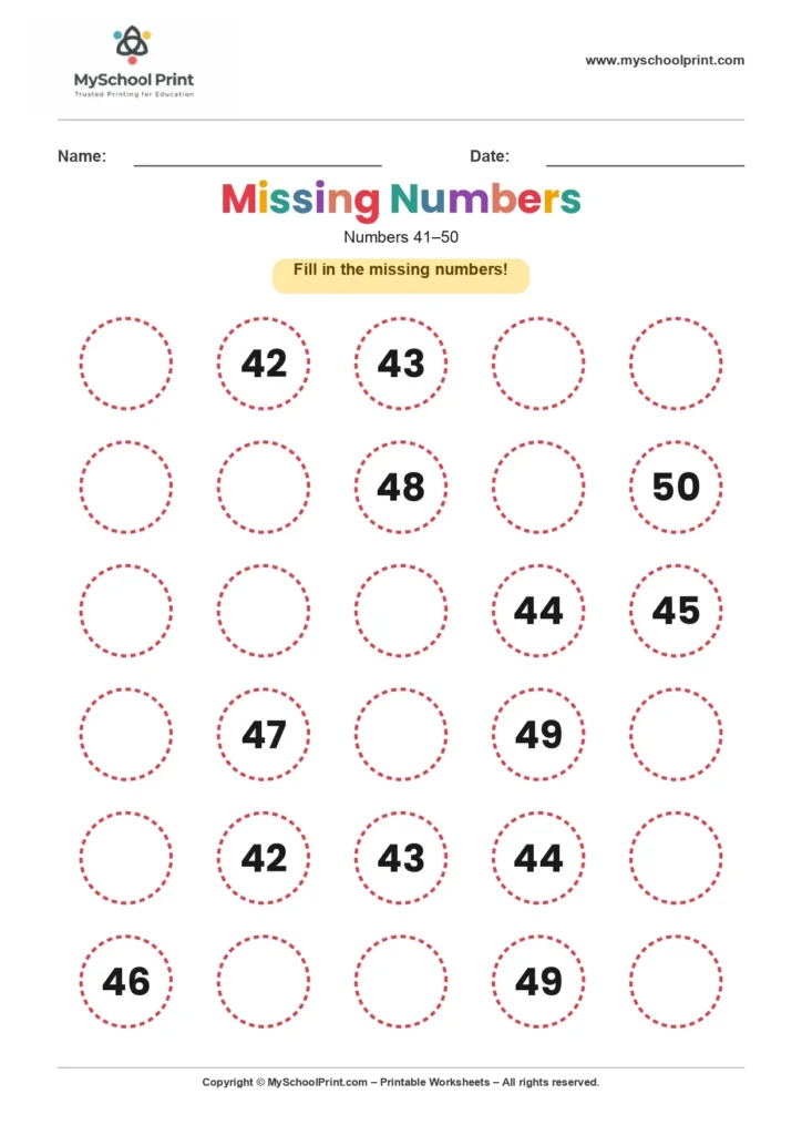 Missing numbers worksheet 45