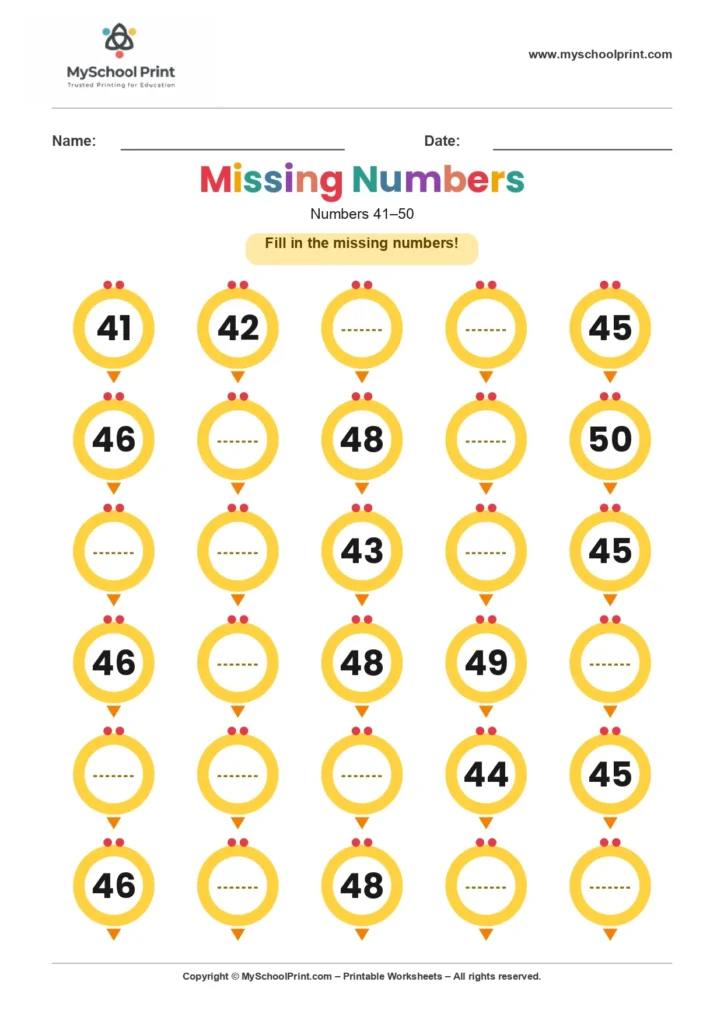Missing numbers worksheet 46